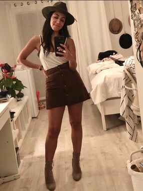 100% genuine suede Button-Front A-Line Skirt